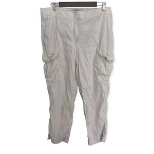Chico’s linen spandex blend beige cargo pocket capri pants